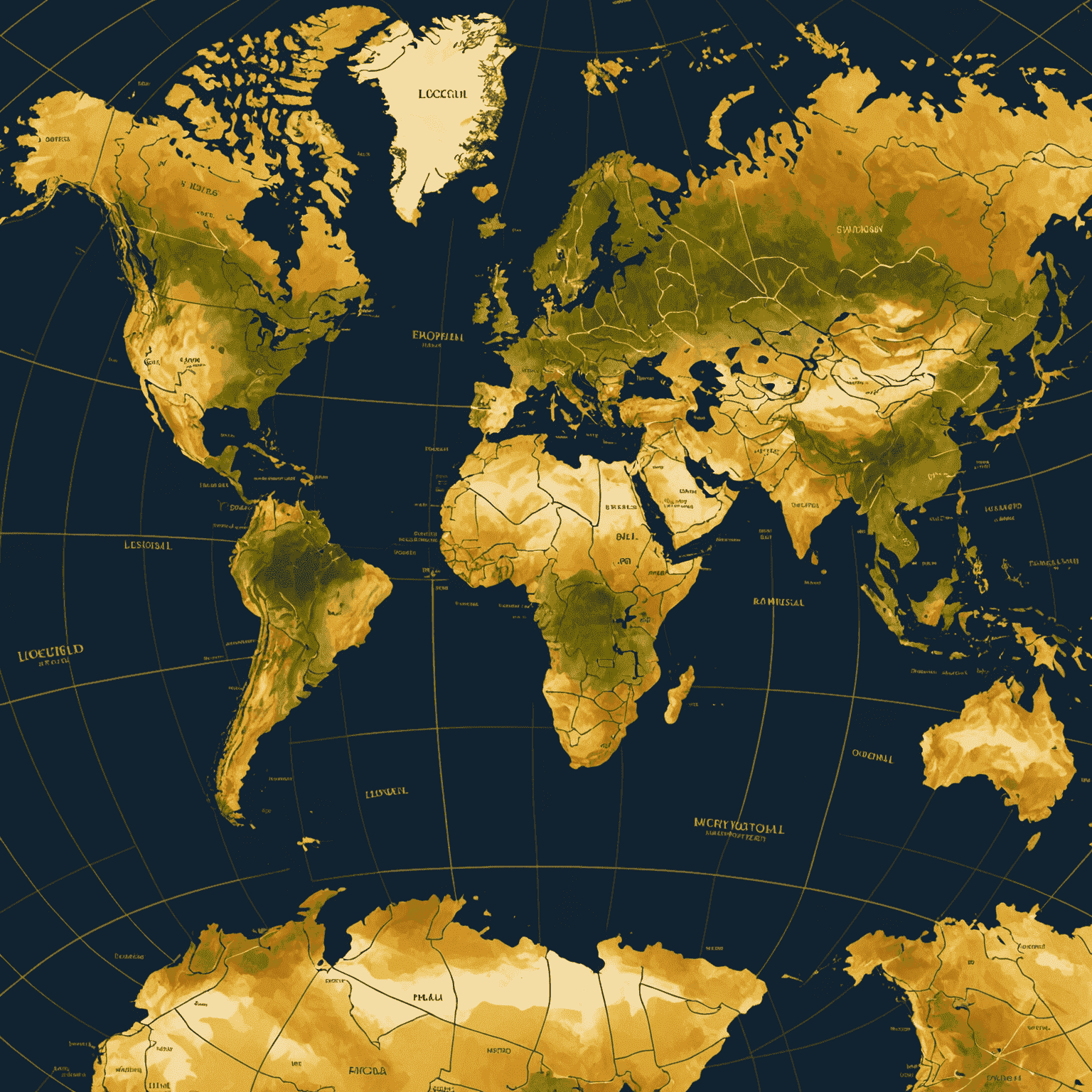 Um mapa-múndi interativo mostrando a expansão global do luckygold777_com, com linhas douradas irradiando de Portugal para outros países